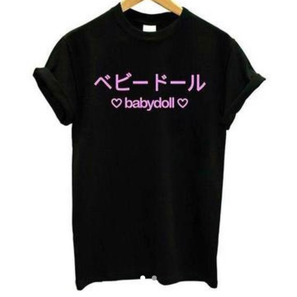 Babydoll tee with Japanese words / Harajuku kawaii
